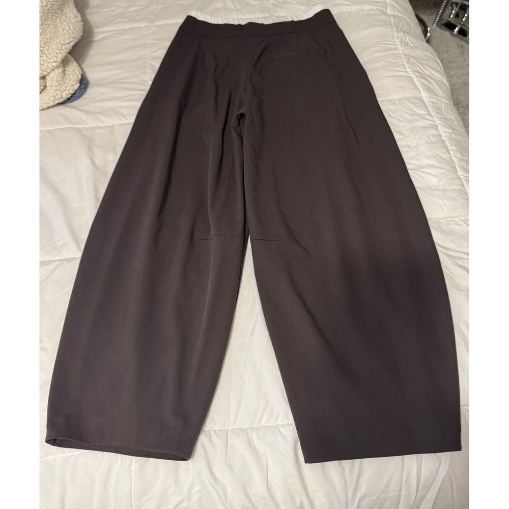 Zara Espresso Brown Wide Leg Trousers Contrast Waistband Pleated Pants Small - Picture 2 of 3